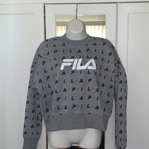 NWT Fila All Over Logo Crop Crew Sweater